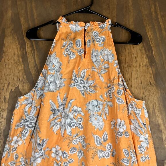 Ann Taylor Womens Blouse Marigold Tropical Floral Toile Smocked Halter XLarge - Picture 11 of 12